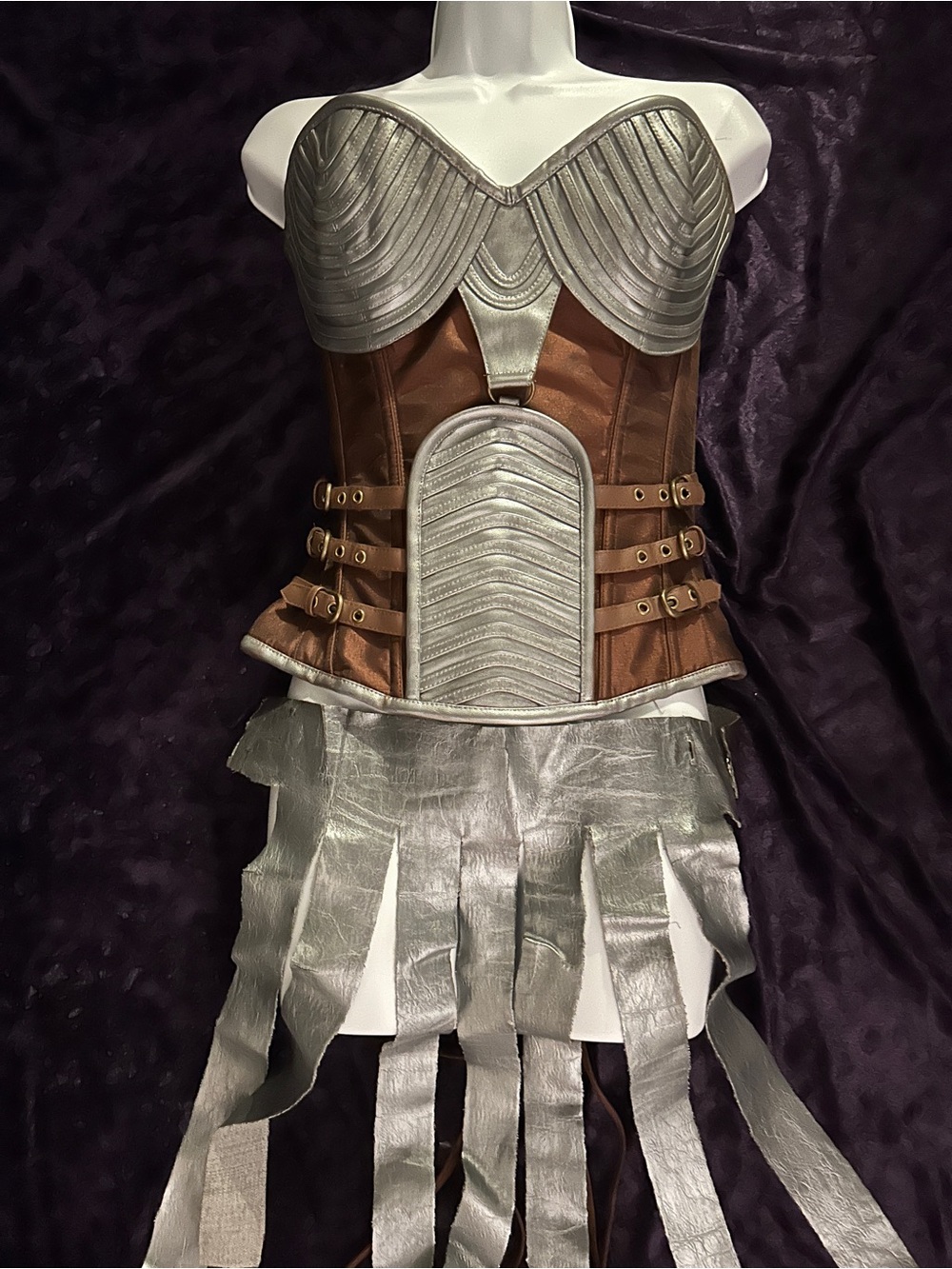 Women’s Steampunk Silver and Brown Warrior Corset size Large Bustier.